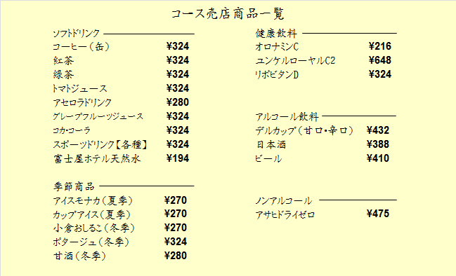 売店メニュー